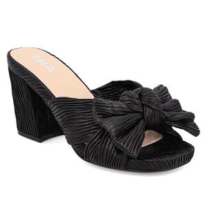 MIA Mechelle Block Heel Slide Sandal With Bow In Black Size 8